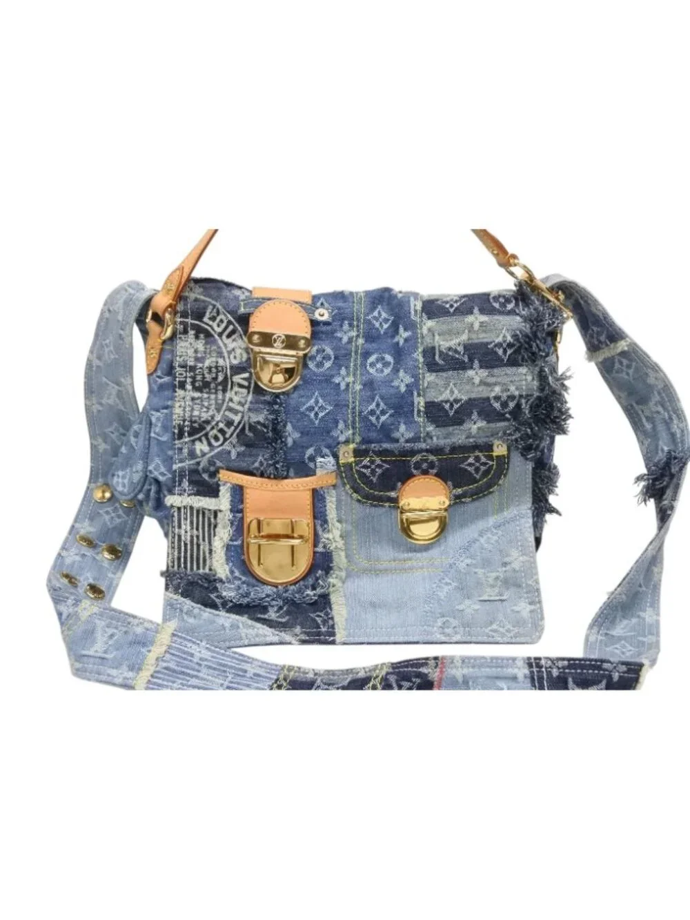 Louis Vuitton Patchwork Posty Messenger Bag Monogram Denim Blue